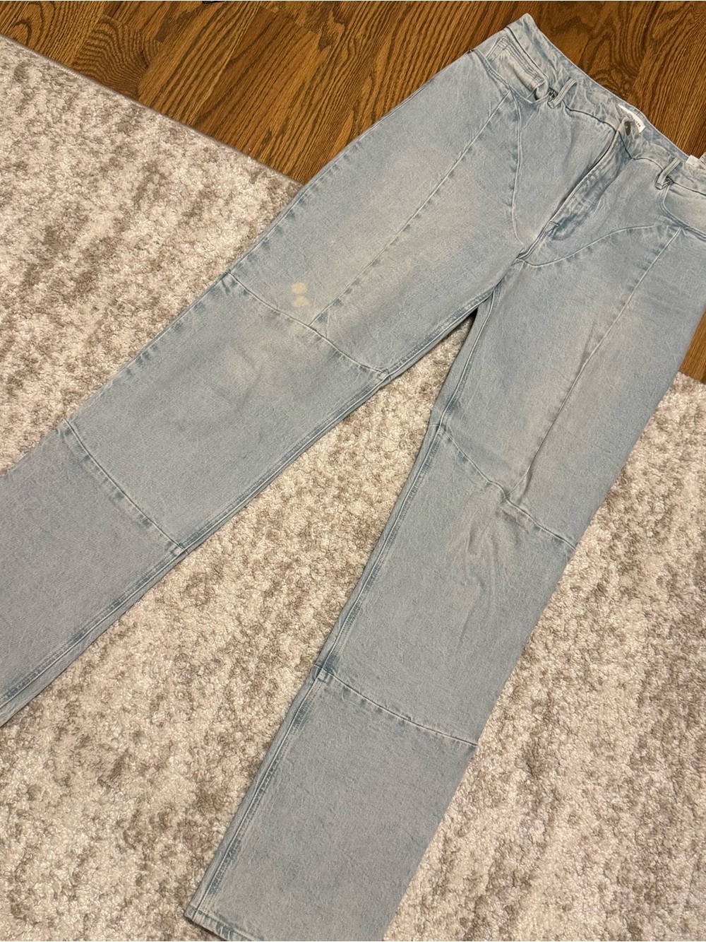 Good American Light Wash Patchwork Straight Leg Jeans